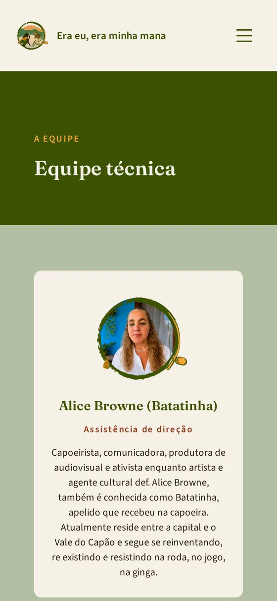 Página da equipe técnica no celular