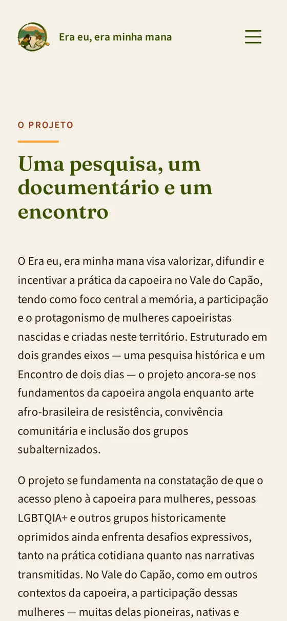 Seção “Uma pesquisa, um documentário e um encontro” no celular