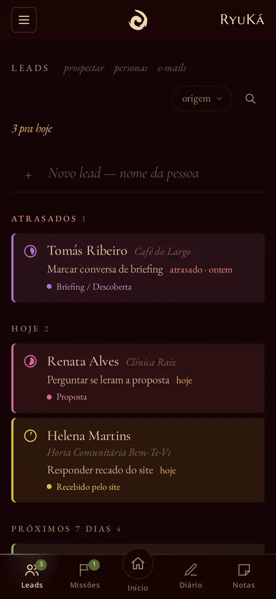 Contatos agrupados por próximo passo
