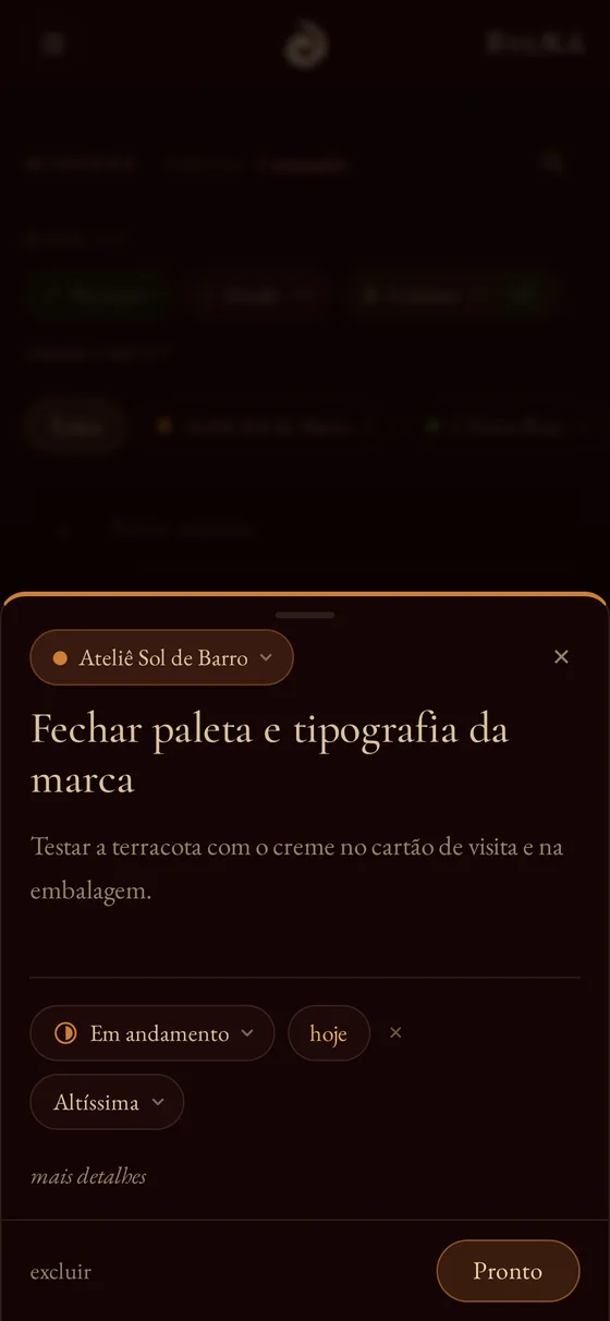 Folha de edição de uma tarefa subindo do rodapé