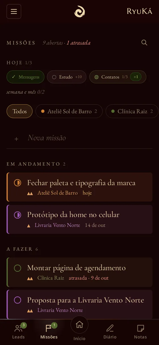Lista de tarefas com a cor de cada projeto